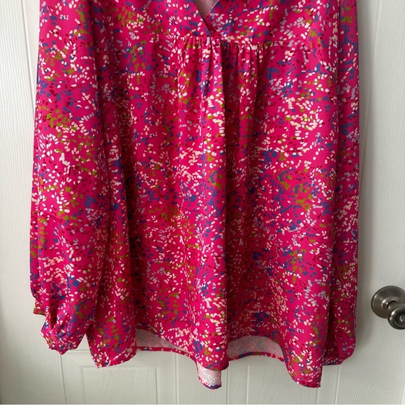 XL Pink Silky Floral Puff Sleeve Blouse | Grandmacore Coquette NWOT - Picture 2 of 7